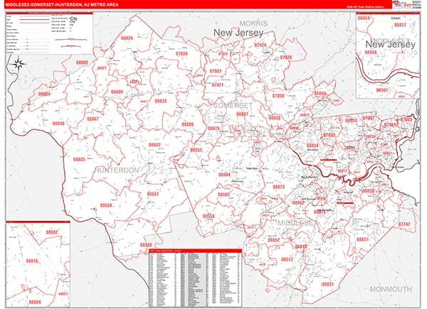 Middlesex-Somerset-Hunterdon Metro Area Wall Map